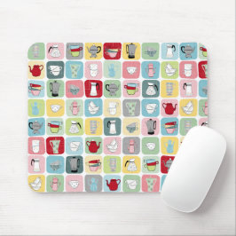 Mousepad Padrão de Potes de café retrô e Copas