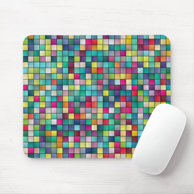 Mousepad Padrão de quadrados geométricos coloridos (Com mouse)