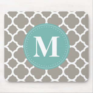 Mousepad Padrão de Quatrefoil de Monograma Rosa-Cinza Escu