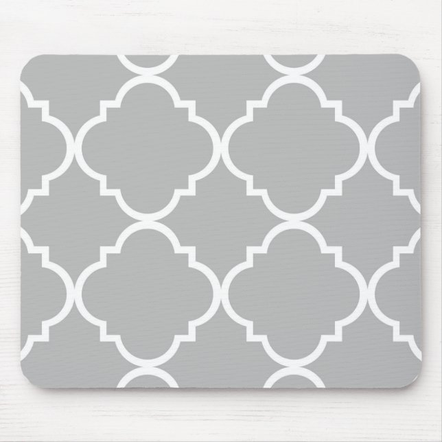Mousepad Padrão de Quatrefoil Grande Branco da cinza (Frente)