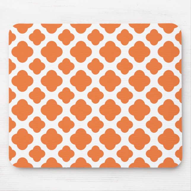 Mousepad Padrão de Quatrefoil Laranja e Branco (Frente)