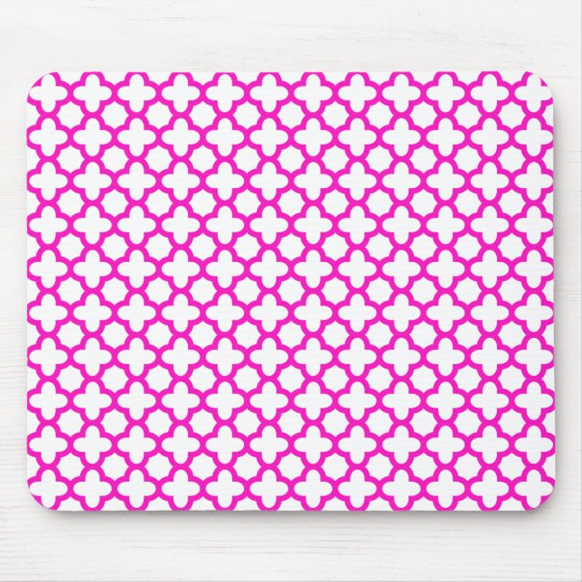 Mousepad Padrão de Quatrefoil Rosa Chocante (Frente)