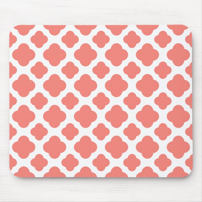 Mousepad Padrão de Quatrefoil Rosa Coral (Frente)