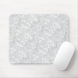 Mousepad Padrão de rendas brancas prateadas