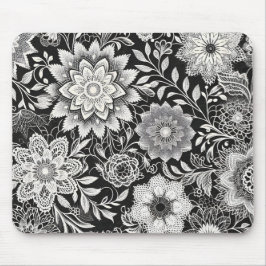 Mousepad Padrão de rendas planas brancas e pretas do legant