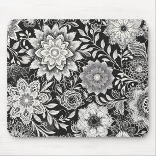 Mousepad Padrão de rendas planas brancas e pretas do legant