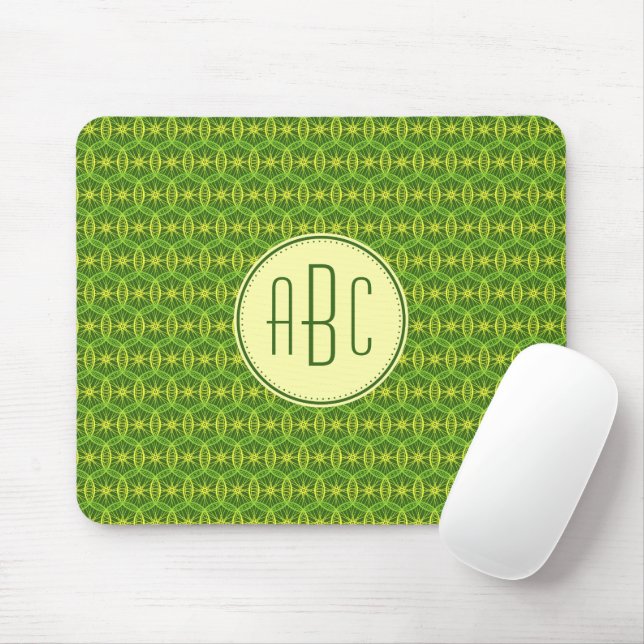 Mousepad Padrão de roda amarela verde monograma (Com mouse)
