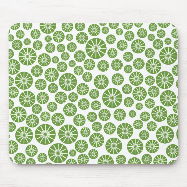 Mousepad Padrão de Roda Estrela - Verde Avocado em Branco (Frente)