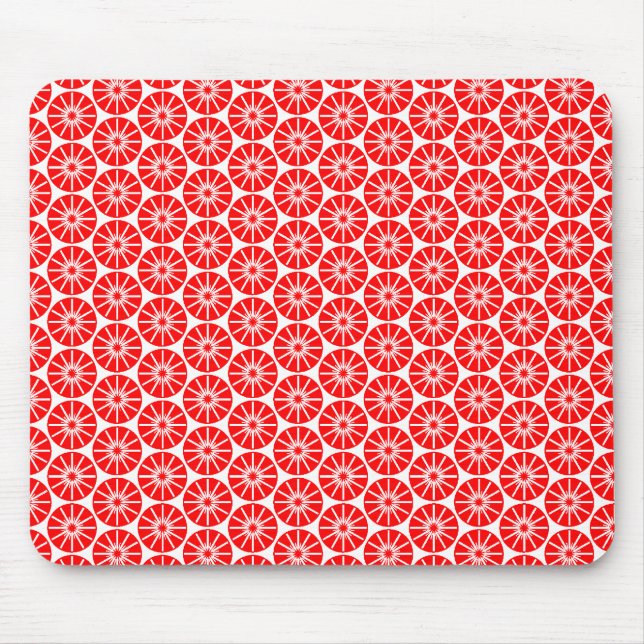 Mousepad Padrão de Roda Estrela - Vermelho em Branco (Frente)