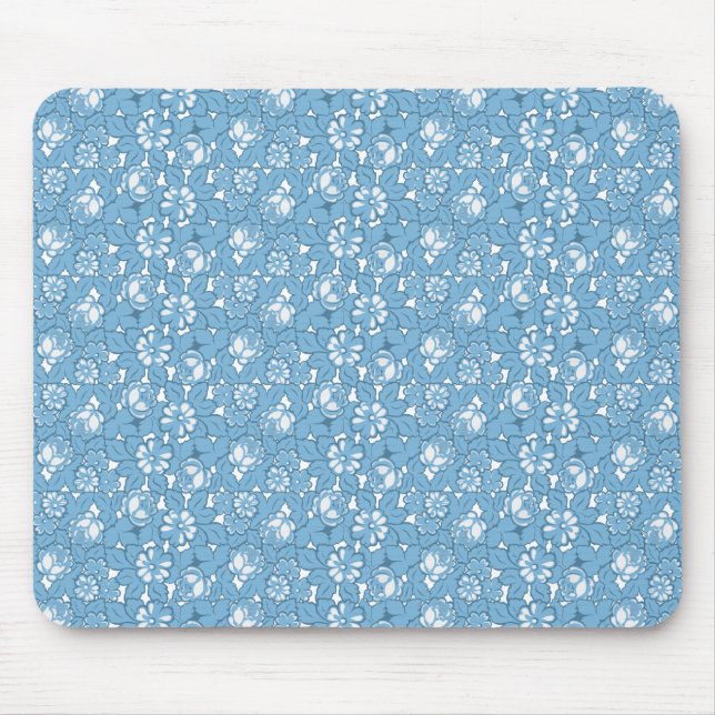 Mousepad Padrão de rosa com azul claro (Frente)