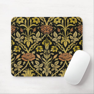 Mousepad Padrão de Rosa de fundo preto Morris e Flor Lily
