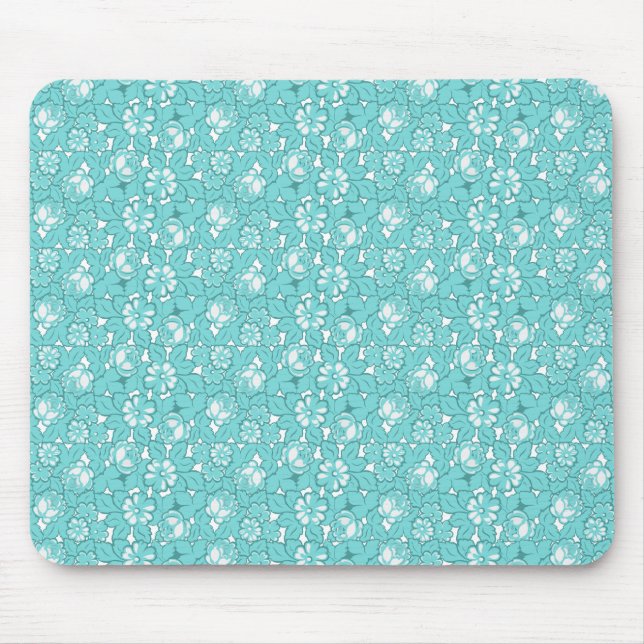 Mousepad Padrão de rosa em turquesa (Frente)