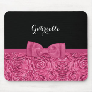 Mousepad Padrão de Rosa preto e rosa do Arco bonito com nom
