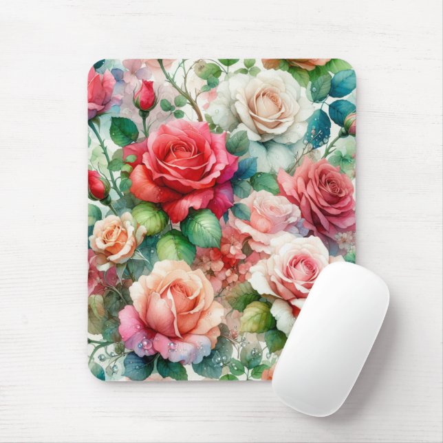 Mousepad Padrão de Rosa Whimsical (Com mouse)