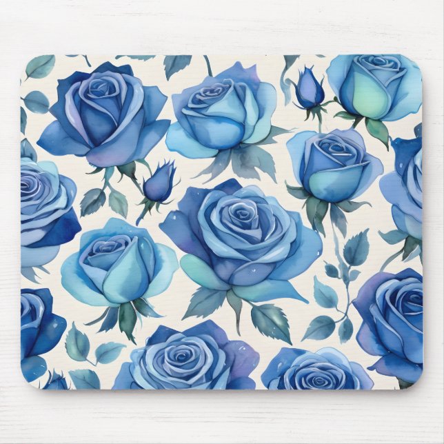 Mousepad Padrão de rosas azuis Elegante (Frente)