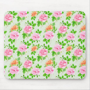 Mousepad Padrão de Rosas Florais Elegantes Folhas Verdes-23