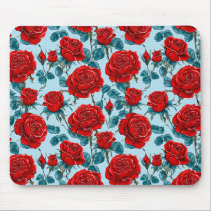 Mousepad Padrão de rosas vermelhas