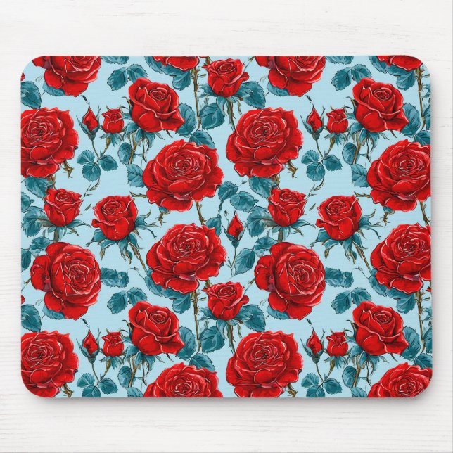 Mousepad Padrão de rosas vermelhas (Frente)