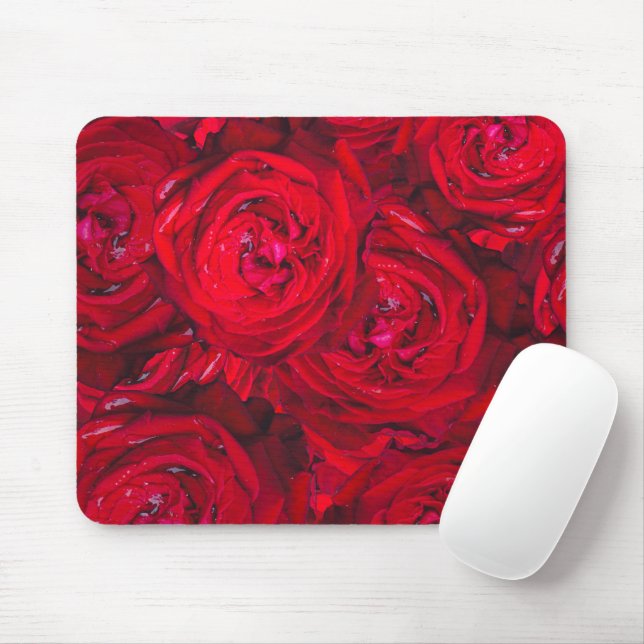 Mousepad Padrão de rosas vermelhas profundas (Com mouse)