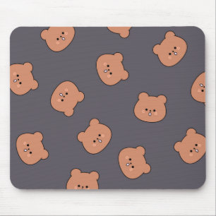 Mousepad Padrão de Rosto de Urso de Pelúcia Marrom Fofo Azu