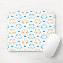 Padrão de Rostos de Gato Turquesa e Laranja Kawaii