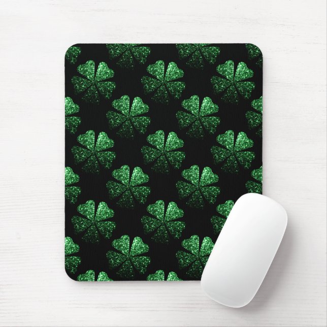 Mousepad Padrão de Shamrock brilhante verde escuro a preto (Com mouse)