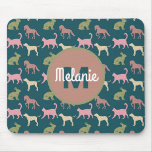 Mousepad Padrão de Silhuetas de Animais Cachorro Gato Caval