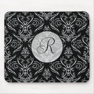 Mousepad Padrão de sombreamento fino preto e branco monogra