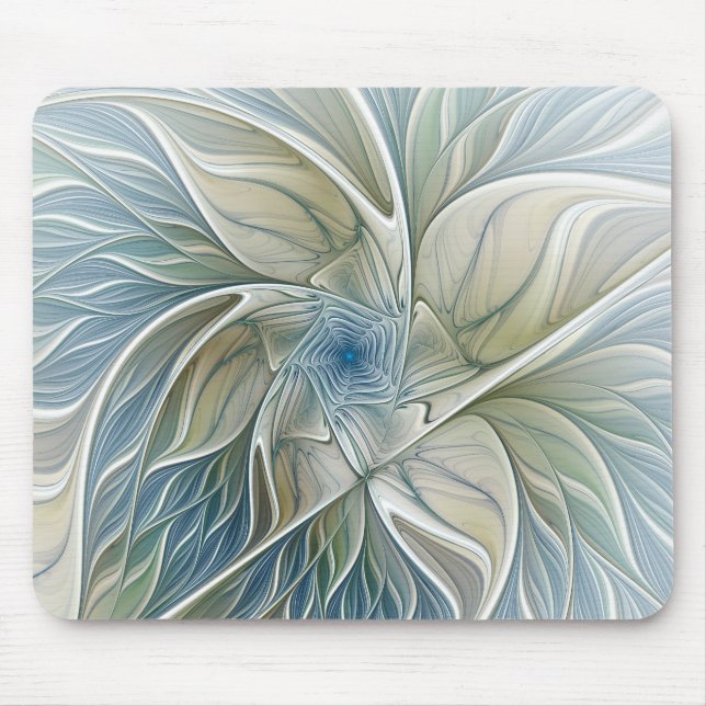 Mousepad Padrão de Sonho Floral Abstrato Azul Khaki Fractal (Frente)