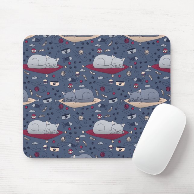 Mousepad Padrão de Sonhos de Gato Sonolento e Bonito (Com mouse)