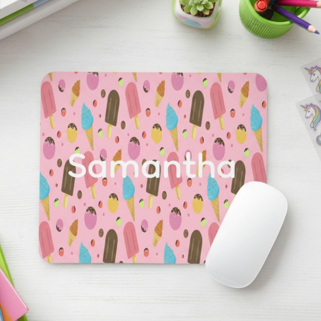 Mousepad Padrão de Sorvete Rosa Personalizado (Criador carregado)