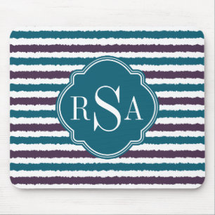 Mousepad Padrão De Stripe De Ikat De Teal Roxo Monograma