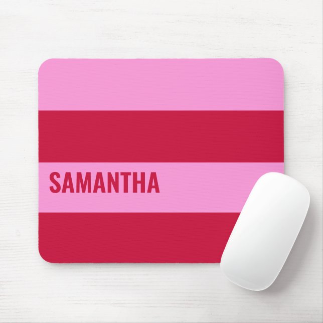 Mousepad Padrão de Stripes Rosa e Vermelho Personalizado (Com mouse)