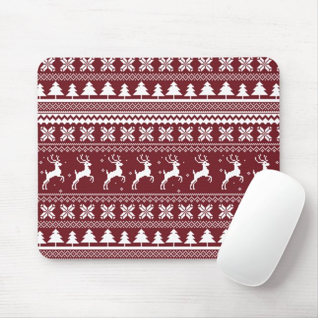 Mousepad Padrão de Suéter de Natal com Rena Vermelha das Fé (Com mouse)