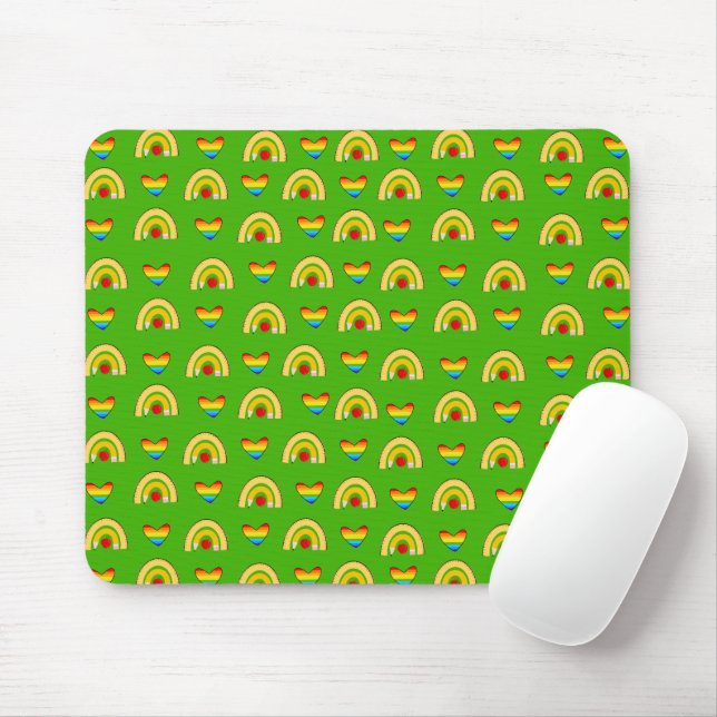 Mousepad Padrão de Suprimentos Escolares com Corações Verde (Com mouse)