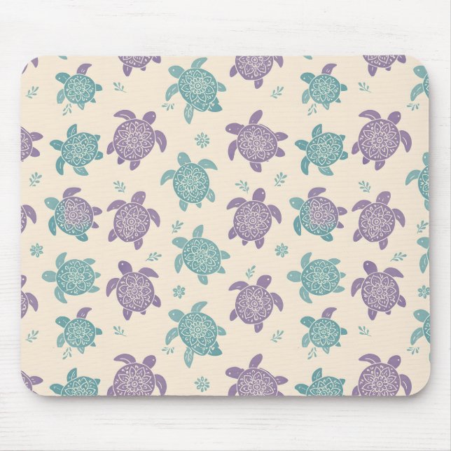 Mousepad Padrão de Tartaruga Mandala Pastel (Frente)