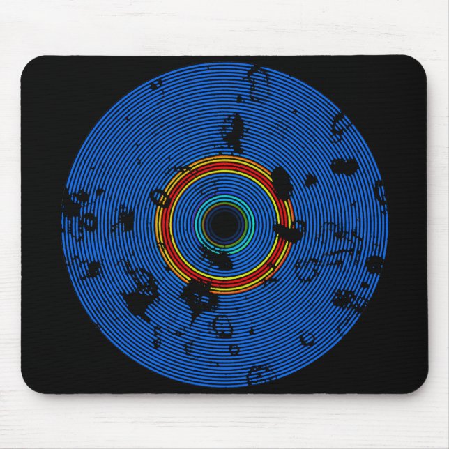 Mousepad Padrão de Textura de Disco Vinílico de Cor Azul-Cé (Frente)