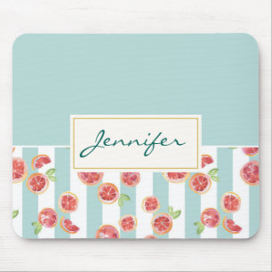 Mousepad Padrão de toranja rosa em faixas verdes