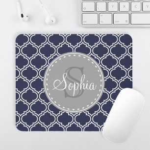 Mousepad Padrão de trava azul de Marinho monograma