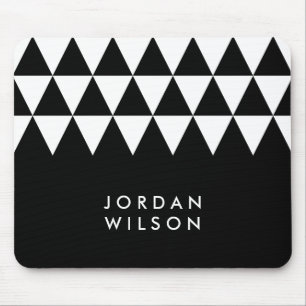 Mousepad Padrão de Triângulo Branco Mínimo Negro