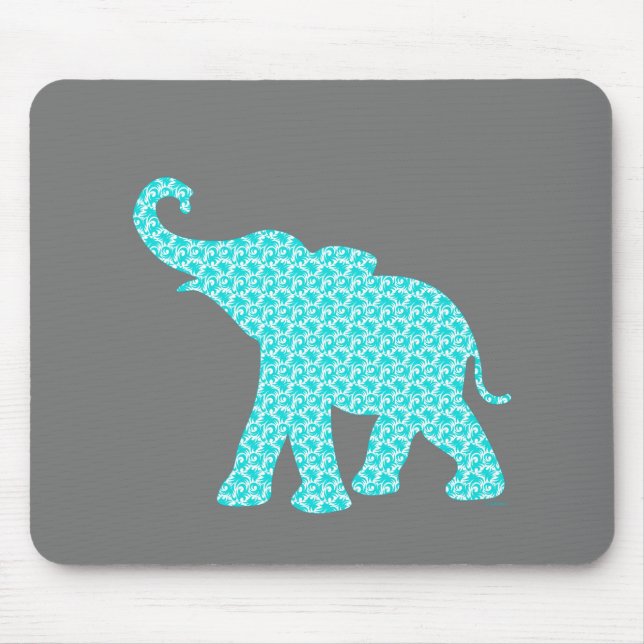 Mousepad Padrão de Turquesa de Arte Feliz e Elefante Modern (Frente)