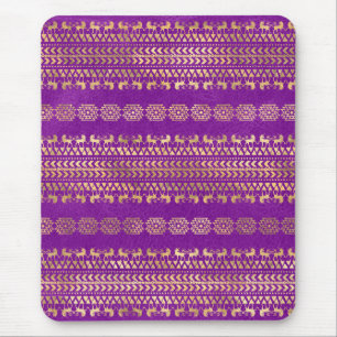 Mousepad Padrão de Unicórnio Boêmio Roxo e Dourado