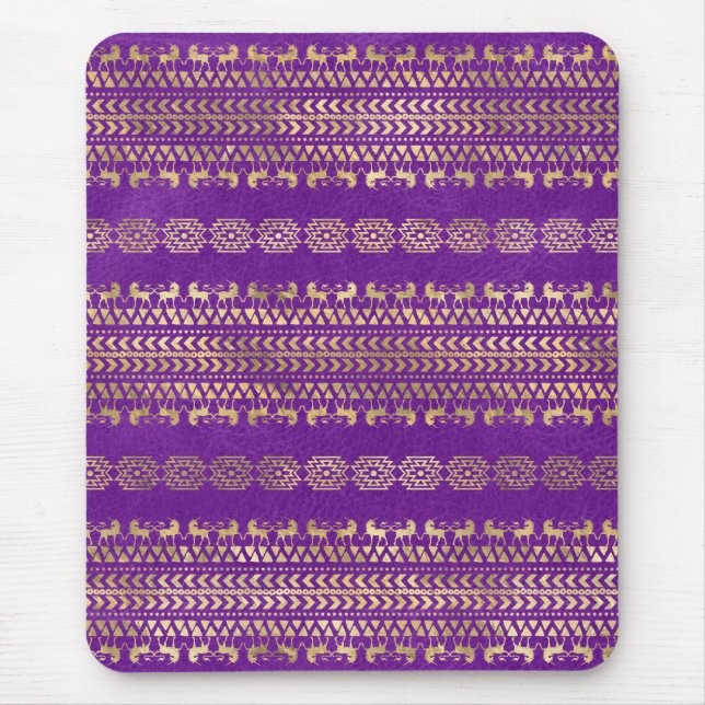 Mousepad Padrão de Unicórnio Boêmio Roxo e Dourado (Frente)