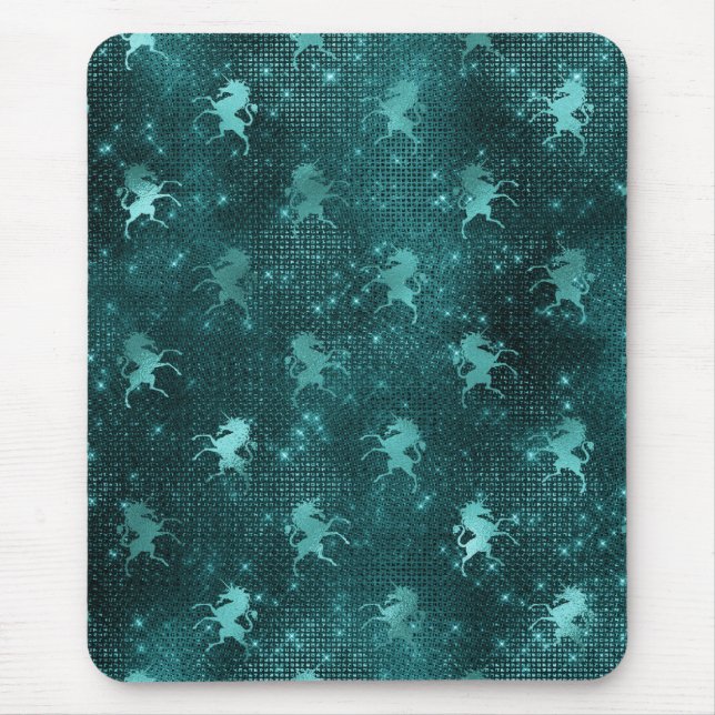 Mousepad Padrão de Unicórnios com Glitter Glam Ombre Verde  (Frente)
