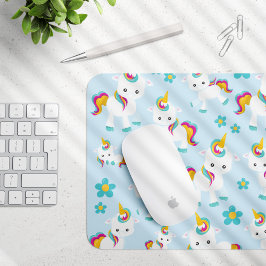 Mousepad Padrão De Unicórnios, Unicórnios Fofos, Flores