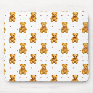 Mousepad Padrão de Urso de Pelúcia e Corações Fofo e Sem Co