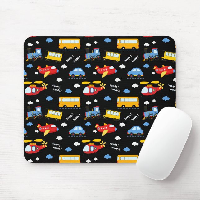 Mousepad Padrão de Veículos de Desenho Animado Fofo  (Com mouse)