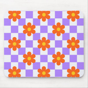 Mousepad Padrão De Verificação Roxo Com Flor De Hippie Lara