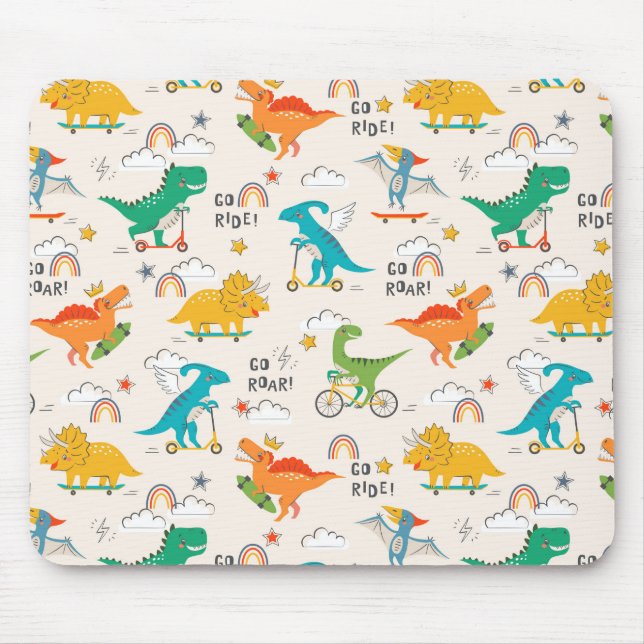Mousepad Padrão de Viagem do Dinossauro para Crianças (Frente)