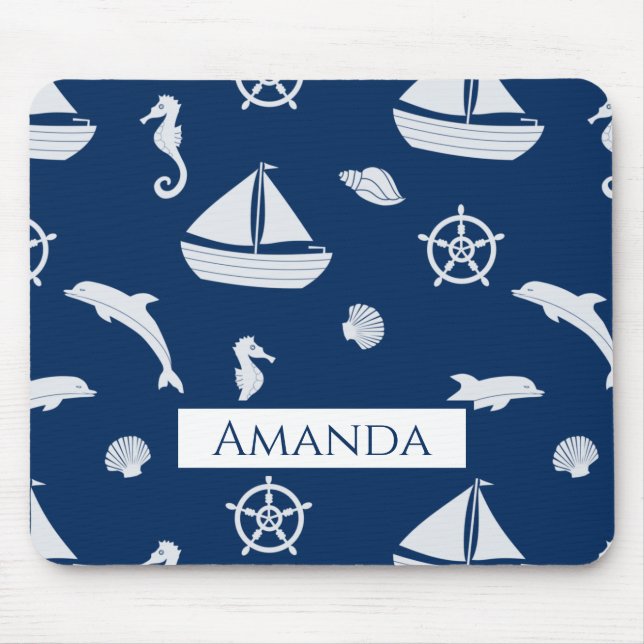 Mousepad Padrão de vida marinha e de navegação (Frente)